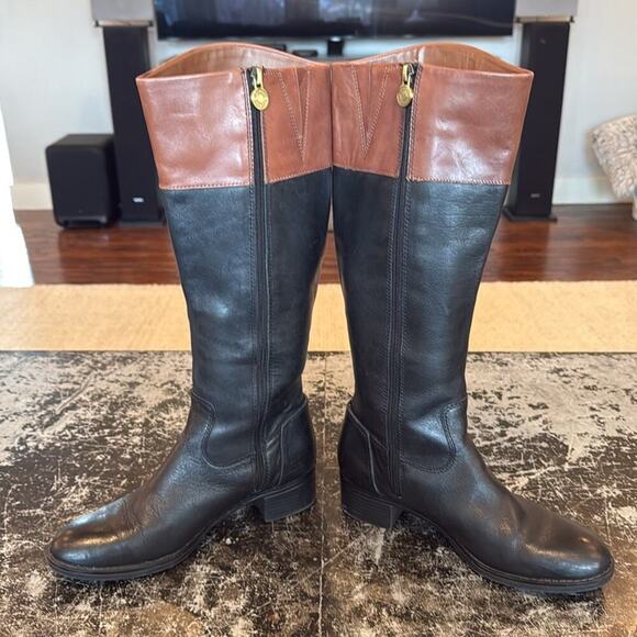 Franco Sarto Black/Brown Leather Riding Boots Size 7 - Picture 6 of 8